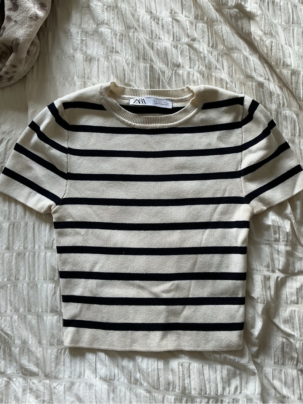 ZARA Cream & Black Striped Short-Sleeve Top